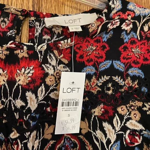 LOFT LONG SLEEVE FOREST RUFFLE SCALLOPED YOKE BLOUSE TOP SIZE SMALL - Picture 5 of 13